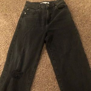 Garage womens black distressed wide leg jeans